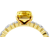 Yellow gold Emerald Cut Yellow Sapphire Solitaire with Side Stones, Pave Band, Four-Prong Setting_76