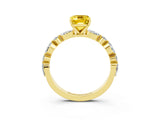 Yellow gold Emerald Cut Yellow Sapphire Solitaire with Side Stones on a Pavé Band and Four-Prong Setting_27