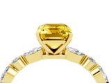 Yellow gold Emerald Cut Yellow Sapphire Solitaire with Side Stones on a Pavé Band and Four-Prong Setting_28