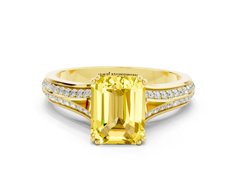 Yellow gold Emerald Cut Yellow Sapphire Split Shank Engagement Ring with Pavé Band_24