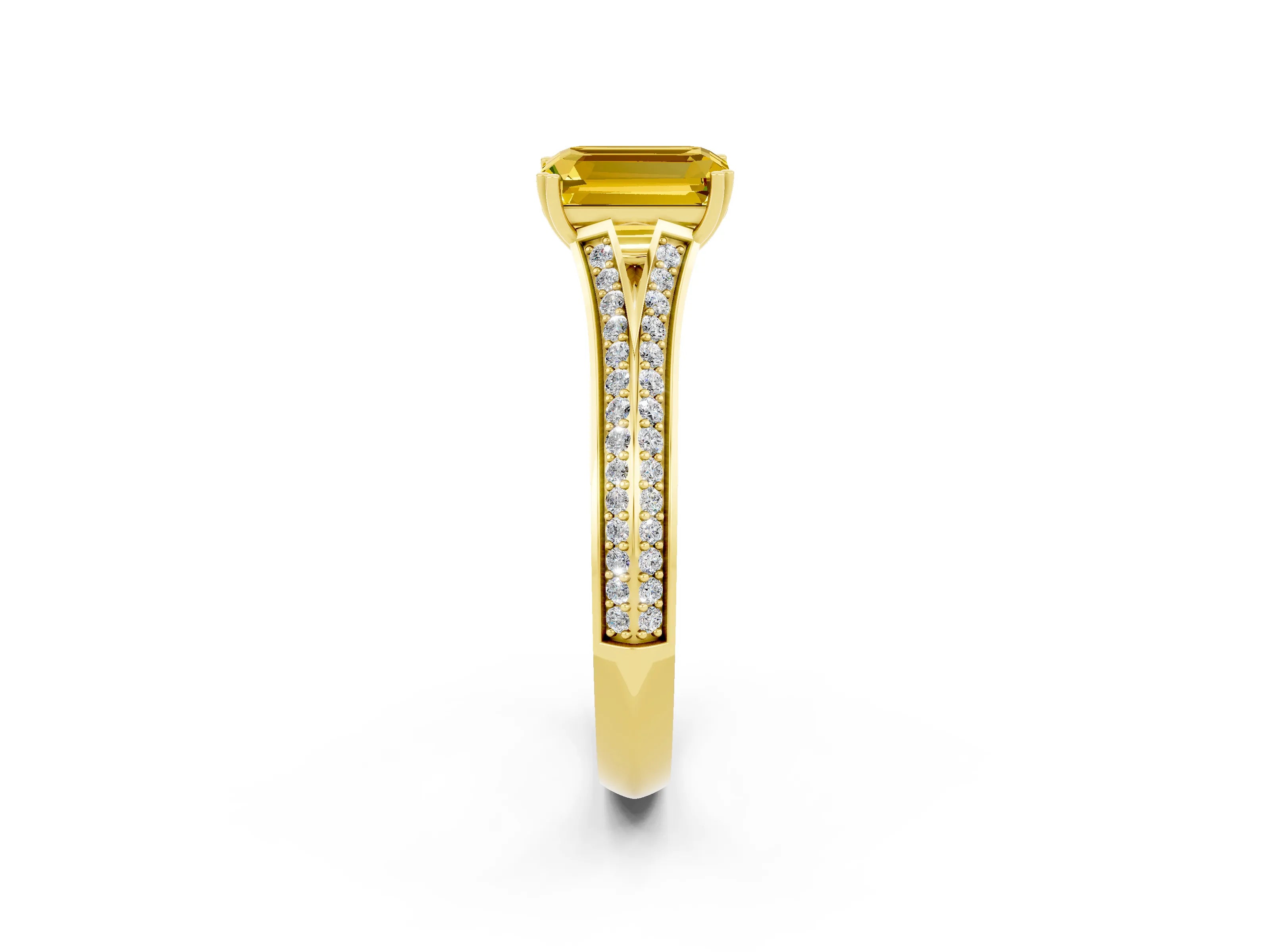 Yellow gold Emerald Cut Yellow Sapphire Split Shank Engagement Ring with Pavé Band_26
