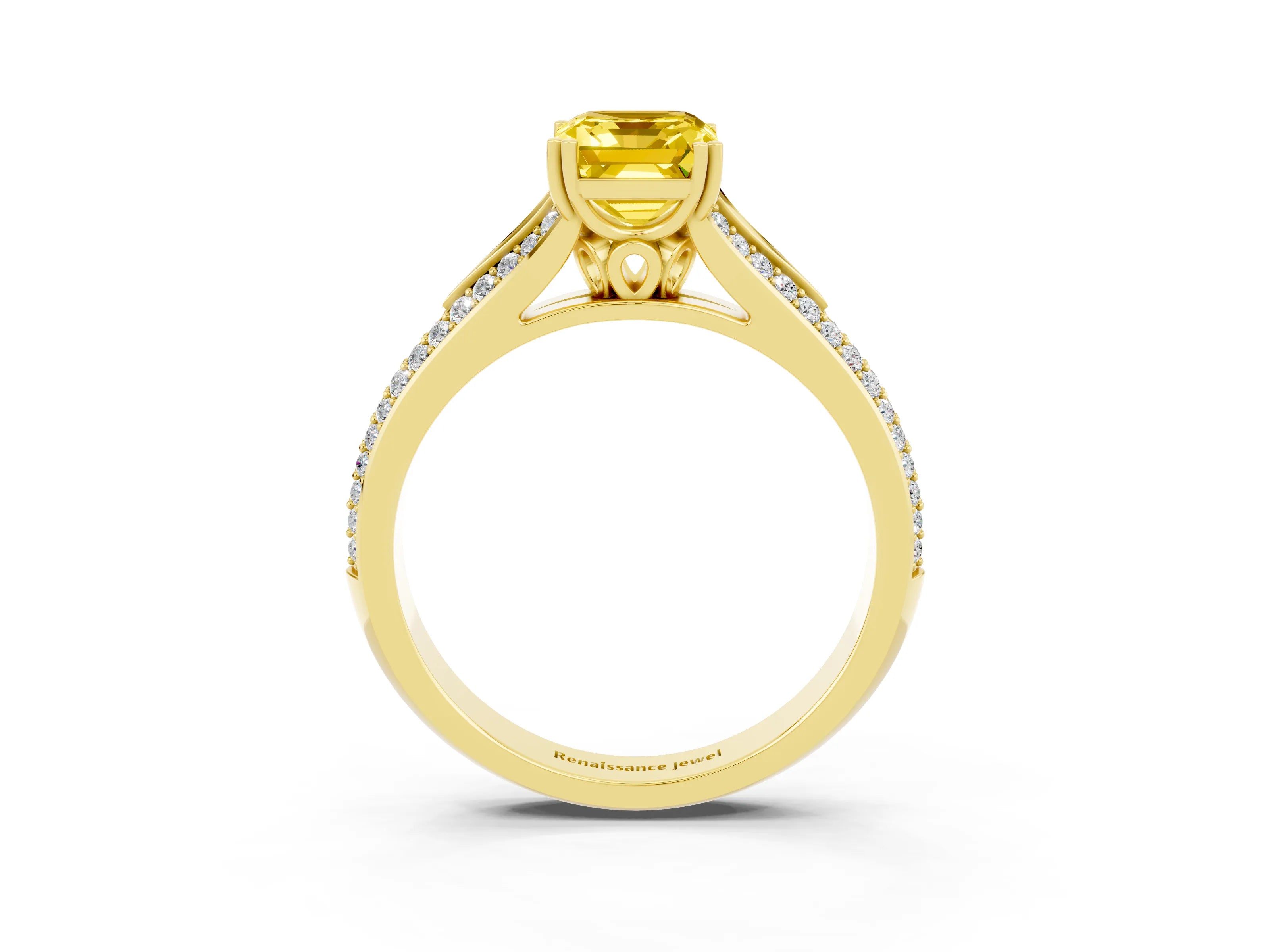 Yellow gold Emerald Cut Yellow Sapphire Split Shank Engagement Ring with Pavé Band_27