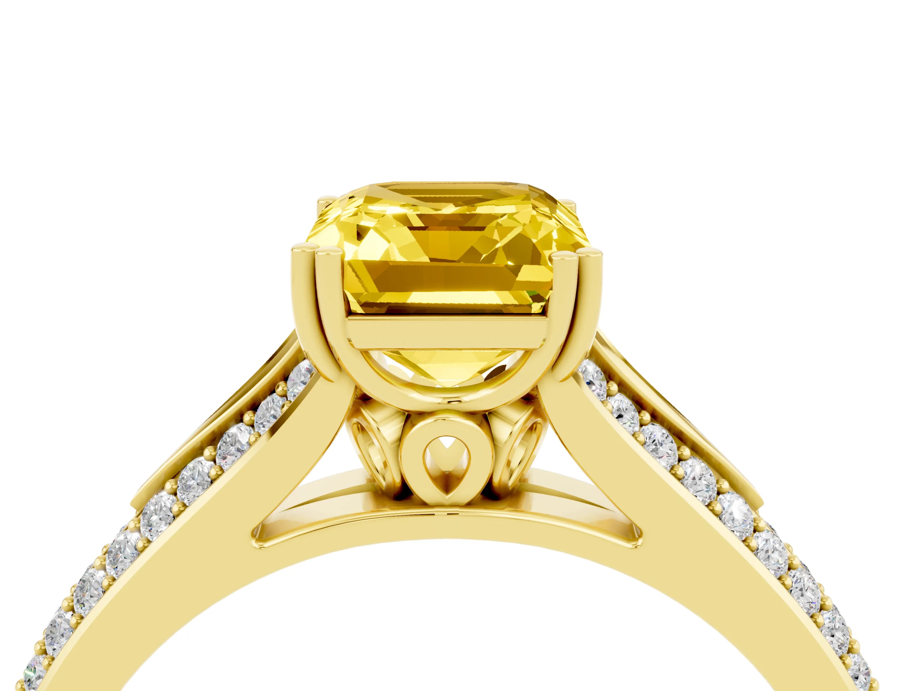 Yellow gold Emerald Cut Yellow Sapphire Split Shank Engagement Ring with Pavé Band_28