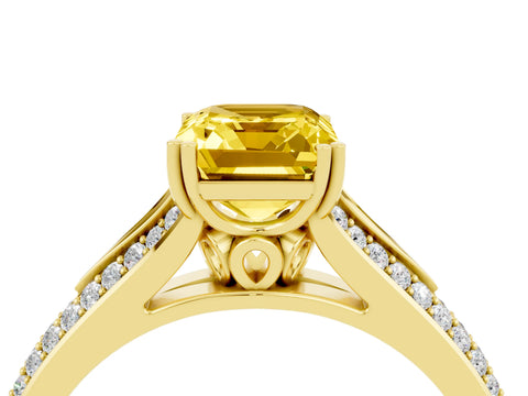 Yellow gold Emerald Cut Yellow Sapphire Split Shank Engagement Ring with Pavé Band_28