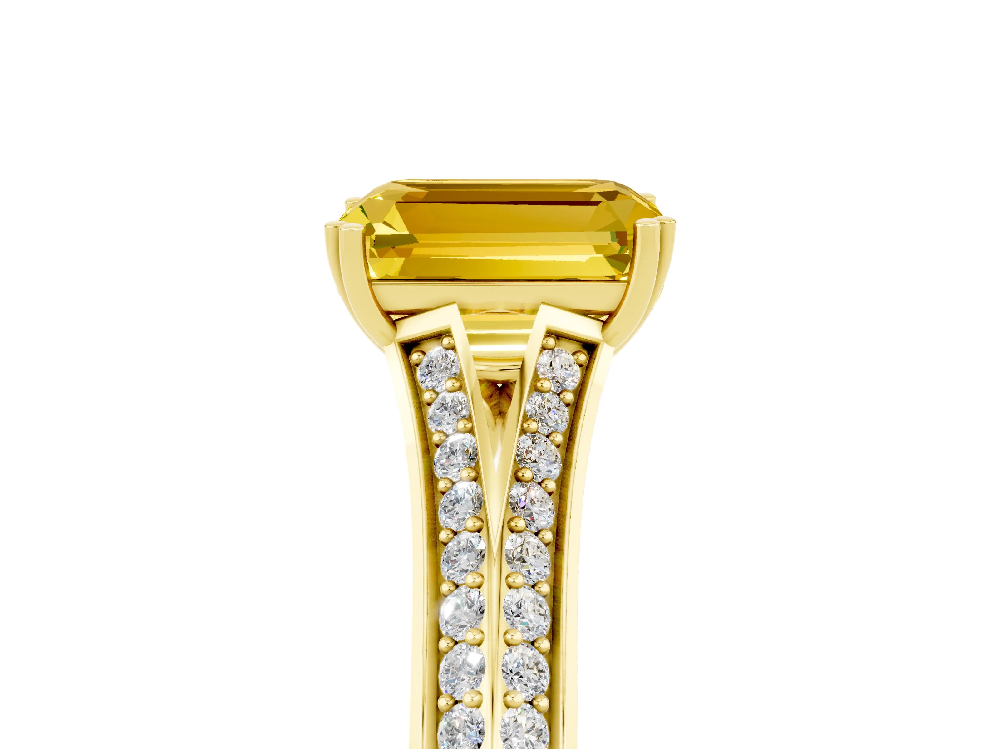 Yellow gold Emerald Cut Yellow Sapphire Split Shank Engagement Ring with Pavé Band_29