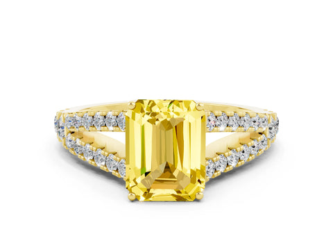 Yellow gold Emerald Cut Yellow Sapphire Split Shank Pavé Engagement Ring with Four-Prong Setting_12