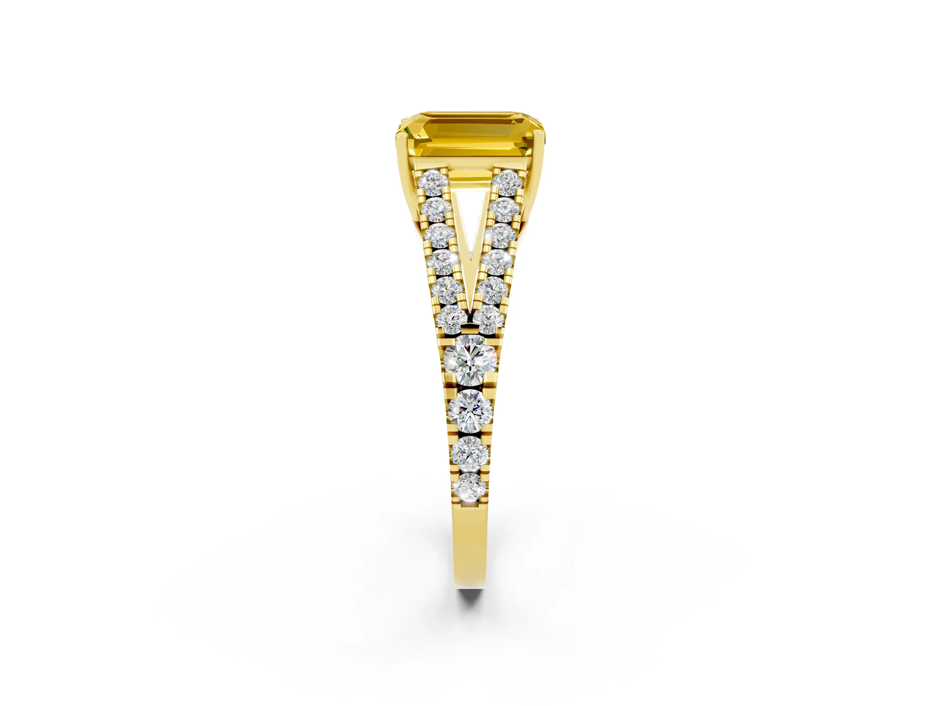 Yellow gold Emerald Cut Yellow Sapphire Split Shank Pavé Engagement Ring with Four-Prong Setting_14