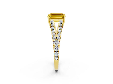 Yellow gold Emerald Cut Yellow Sapphire Split Shank Pavé Engagement Ring with Four-Prong Setting_14