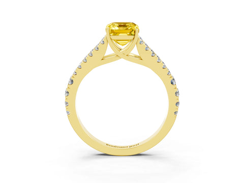 Yellow gold Emerald Cut Yellow Sapphire Split Shank Pavé Engagement Ring with Four-Prong Setting_15