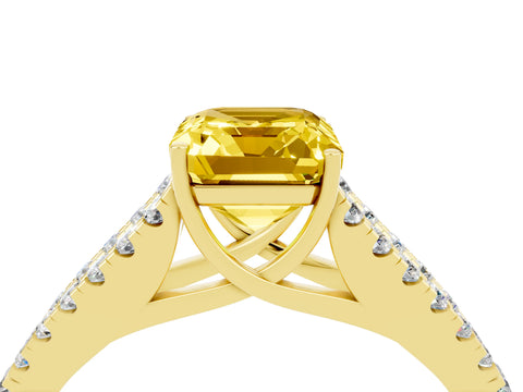 Yellow gold Emerald Cut Yellow Sapphire Split Shank Pavé Engagement Ring with Four-Prong Setting_16