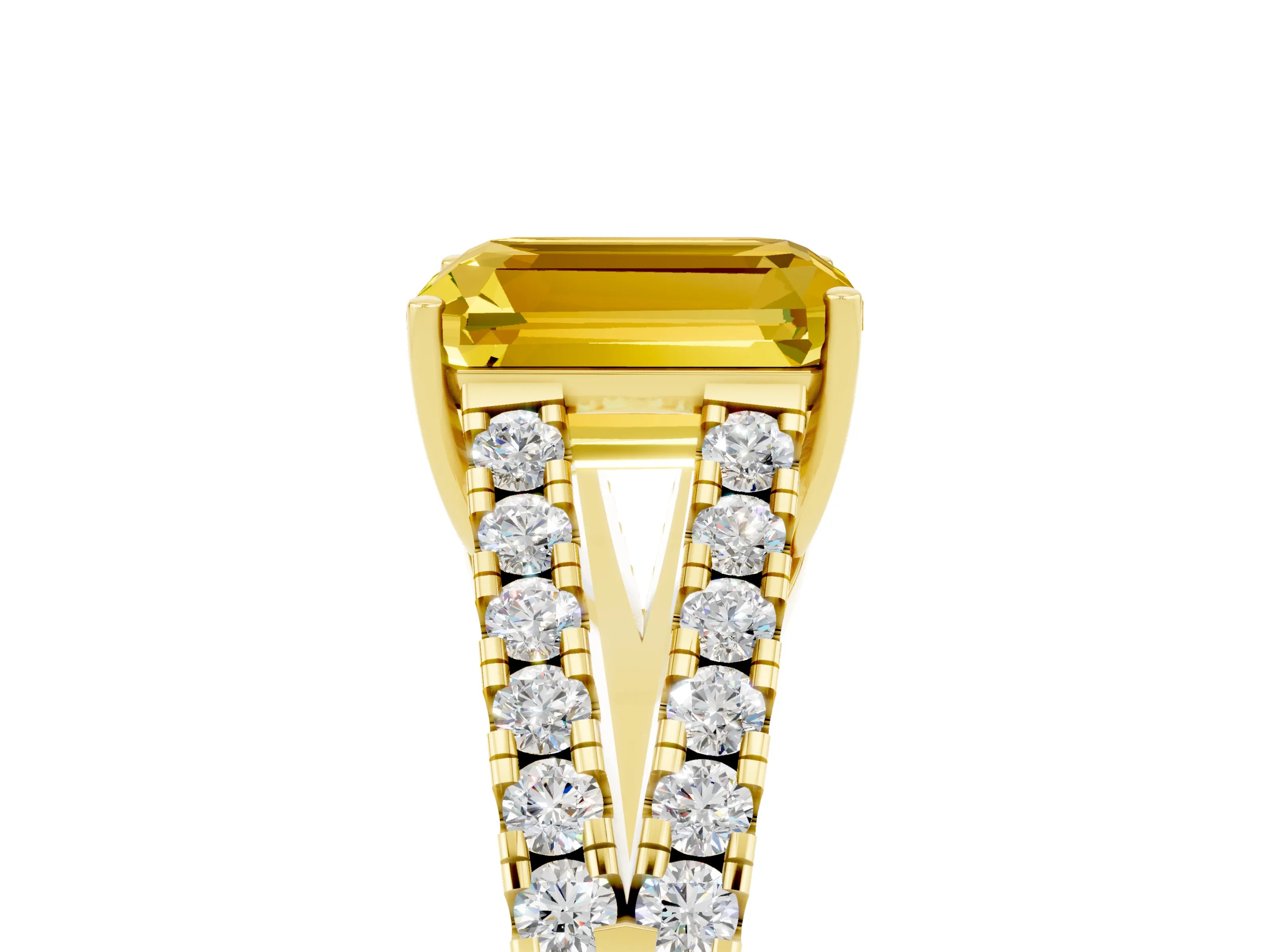 Yellow gold Emerald Cut Yellow Sapphire Split Shank Pavé Engagement Ring with Four-Prong Setting_17