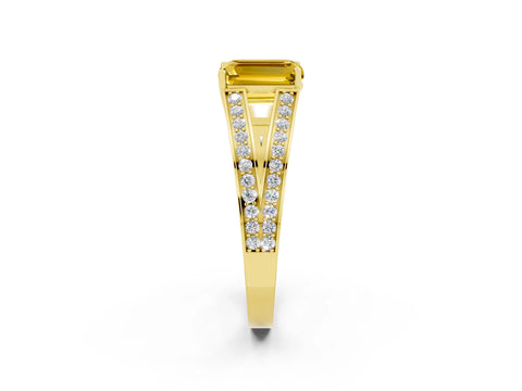 Yellow gold Emerald Cut Yellow Sapphire Split Shank Ring with Pavé Band and Four-Prong Setting_2
