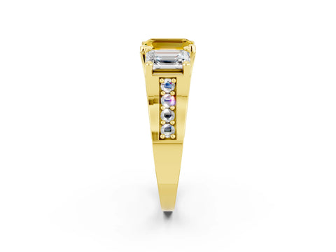 Yellow gold Emerald Cut Yellow Sapphire Three-Stone Ring with Channel Set Band and Four-Prong Setting_2