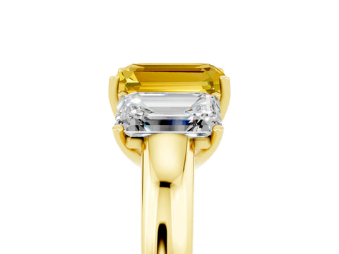 Yellow gold Emerald Cut Yellow Sapphire Three-Stone Ring with Four-Prong Setting and Classic Band_5