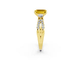 Yellow gold Emerald Cut Yellow Sapphire Three-Stone Ring with Pavé Split Shank and Four-Prong Setting_26