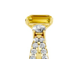 Yellow gold Emerald Cut Yellow Sapphire Three-Stone Ring with Pavé Split Shank and Four-Prong Setting_29