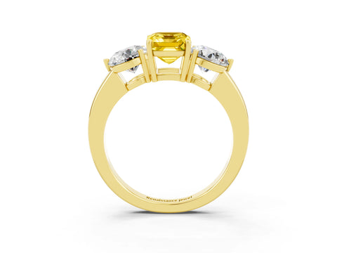 Yellow gold Emerald Cut Yellow Sapphire Three-Stone Ring with Prong Setting and Classic Band_3