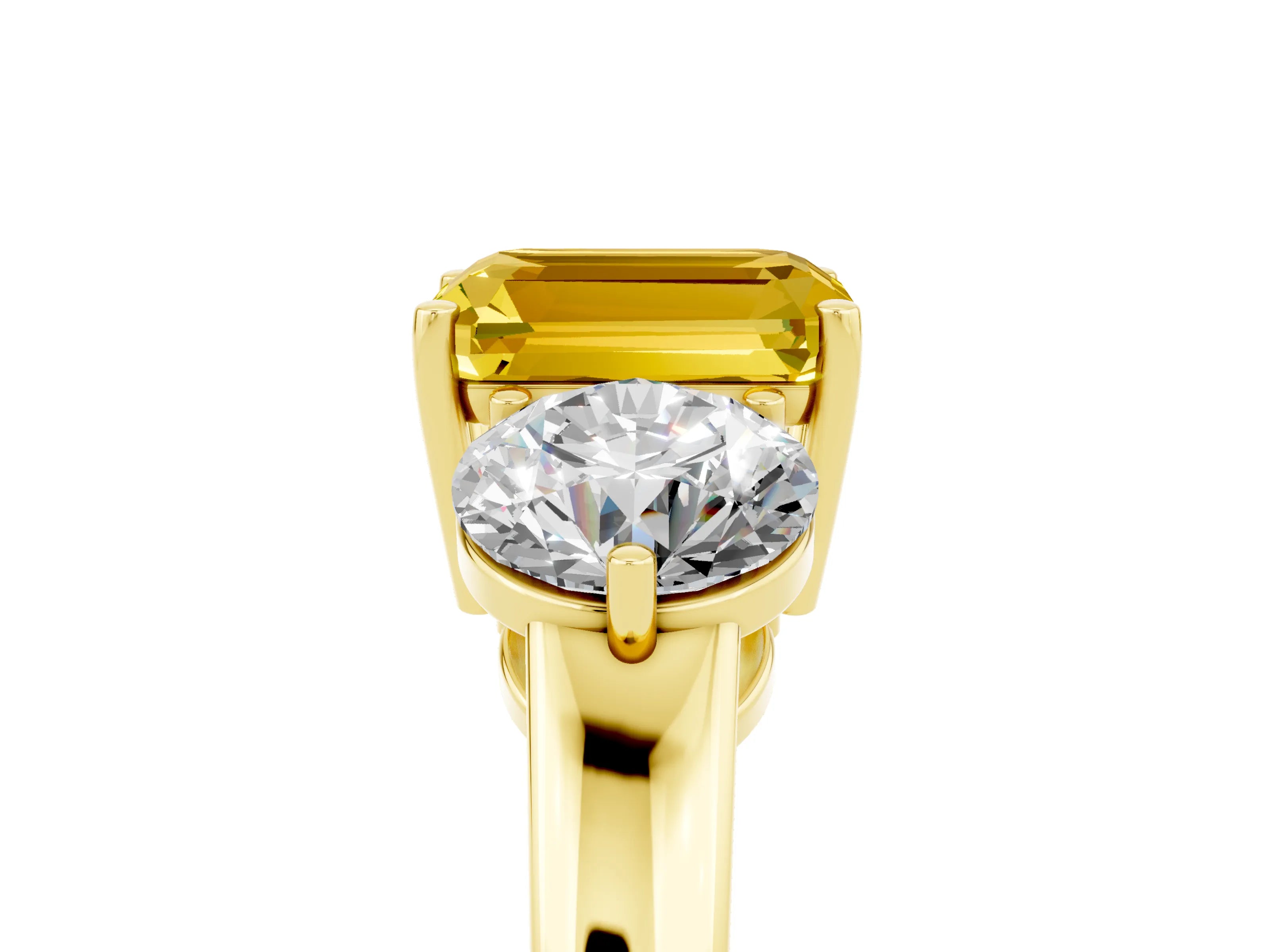 Yellow gold Emerald Cut Yellow Sapphire Three-Stone Ring with Prong Setting and Classic Band_5