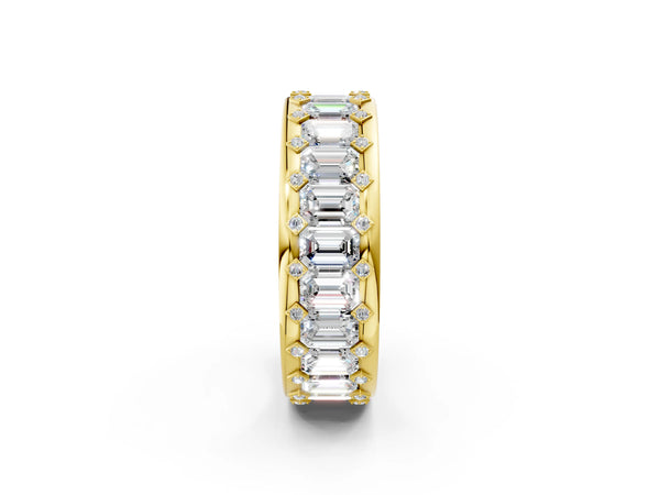 Yellow gold Emerald Cut and Round Diamond Eternity Mens Band