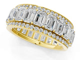 10K Yellow Gold Emerald Cut and Round Diamond Multi-Row Mens Band