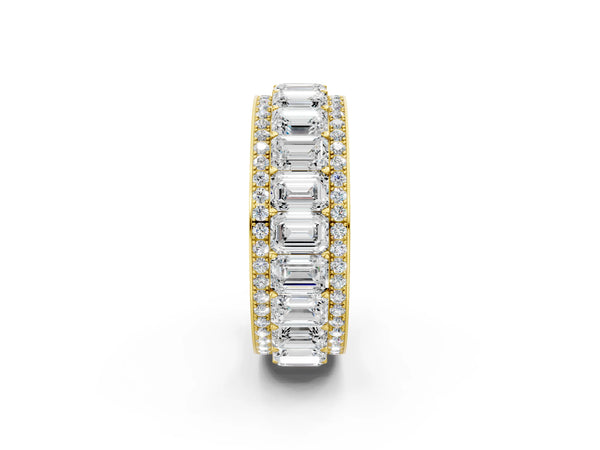 Yellow gold Emerald Cut and Round Diamond Multi-Row Mens Band