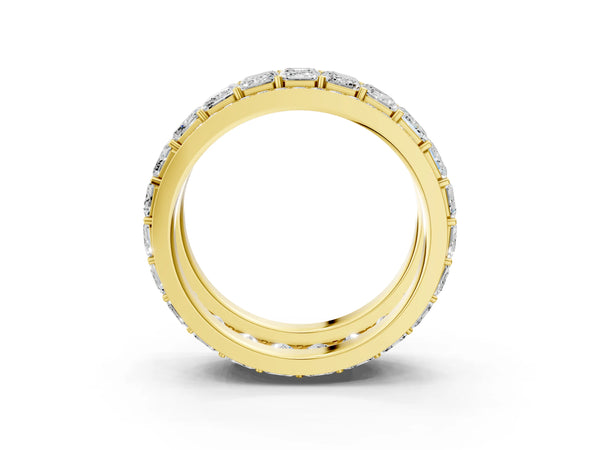 Yellow gold Emerald Cut and Round Diamond Multi-Row Mens Band
