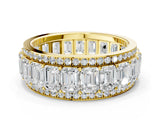 10K Yellow Gold Emerald Cut and Round Diamond Multi-Row Mens Band