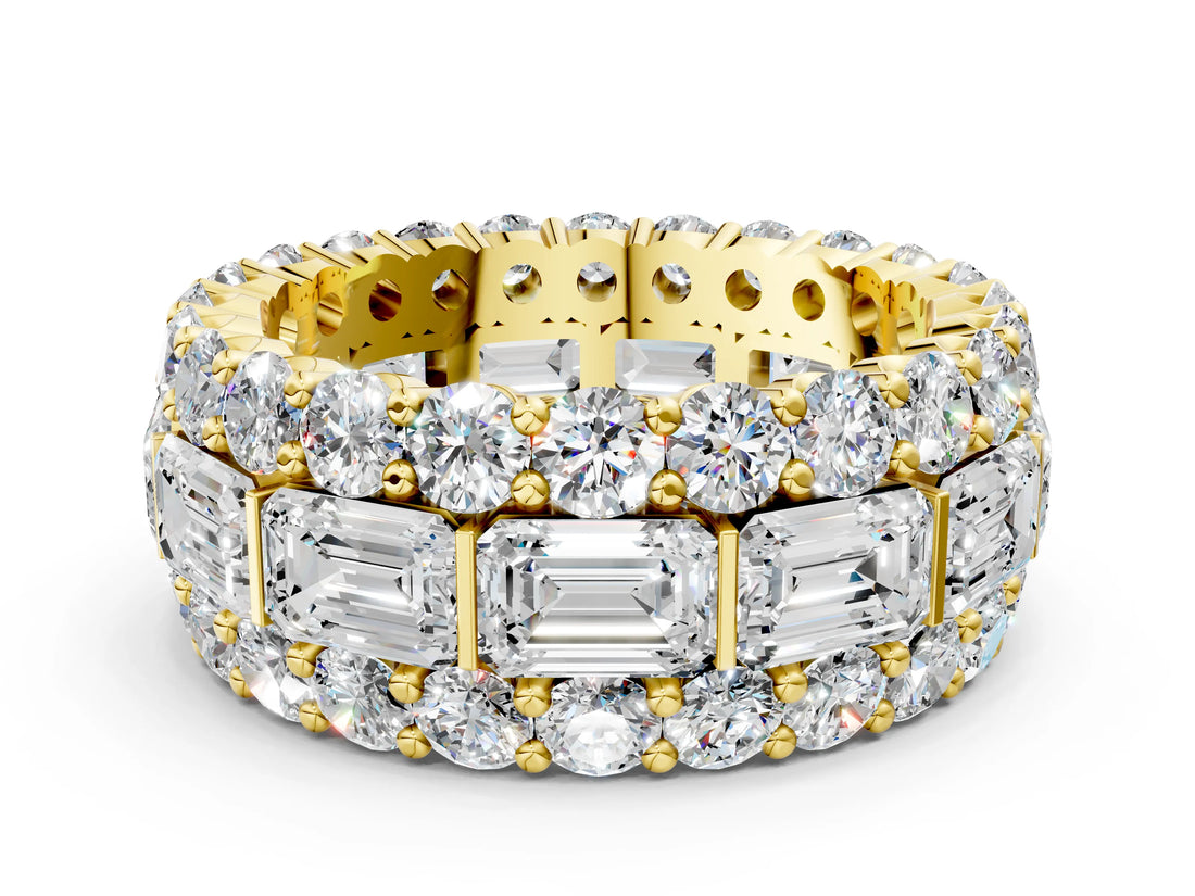 Yellow gold Emerald Cut and Round Diamond Three-Row Eternity Mens Band_24