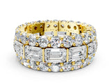 Yellow gold Emerald Cut and Round Diamond Three-Row Eternity Mens Band_24