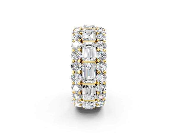 Yellow gold Emerald Cut and Round Diamond Three-Row Eternity Mens Band