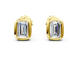 Yellow gold Emerald Diamond Bezel-Set Stud Earrings_6