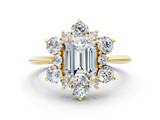 Yellow gold Emerald Diamond Cluster Halo Ring with Solitaire Band and Four-Prong Setting_20