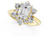 Yellow gold Emerald Diamond Cluster Halo Ring with Solitaire Band and Four-Prong Setting_21