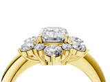 Yellow gold Emerald Diamond Cluster Halo Ring with Solitaire Band and Four-Prong Setting_24