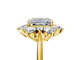 Yellow gold Emerald Diamond Cluster Halo Ring with Solitaire Band and Four-Prong Setting_25