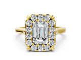 Yellow gold Emerald Diamond Cluster Halo Solitaire with Four-Prong Setting_94