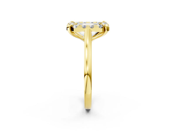 Yellow gold Emerald Diamond Cluster Halo Solitaire with Four-Prong Setting