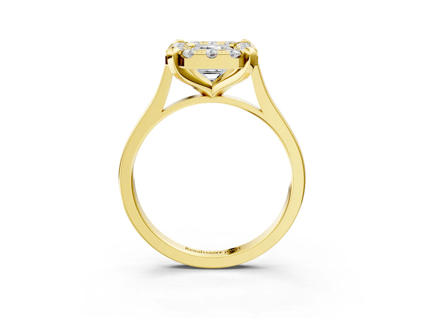 Yellow gold Emerald Diamond Cluster Halo Solitaire with Four-Prong Setting