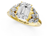 Yellow gold Emerald Diamond Cluster Leaf Design Ring with Prong Setting_69