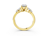 Yellow gold Emerald Diamond Cluster Leaf Design Ring with Prong Setting_71