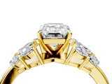 Yellow gold Emerald Diamond Cluster Leaf Design Ring with Prong Setting_72