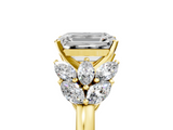 Yellow gold Emerald Diamond Cluster Leaf Design Ring with Prong Setting_73