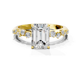 Yellow gold Emerald Diamond Cluster Prong-Set Solitaire Ring_48