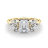 Yellow gold Emerald Diamond Floral Cluster Ring with Marquise Side Stones and Six-Prong Solitaire Setting 1