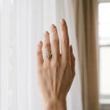 Yellow gold Emerald Diamond Floral Cluster Ring with Marquise Side Stones and Six-Prong Solitaire Setting_7