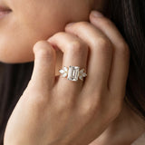 Yellow gold Emerald Diamond Floral Cluster Ring with Marquise Side Stones and Six-Prong Solitaire Setting_9