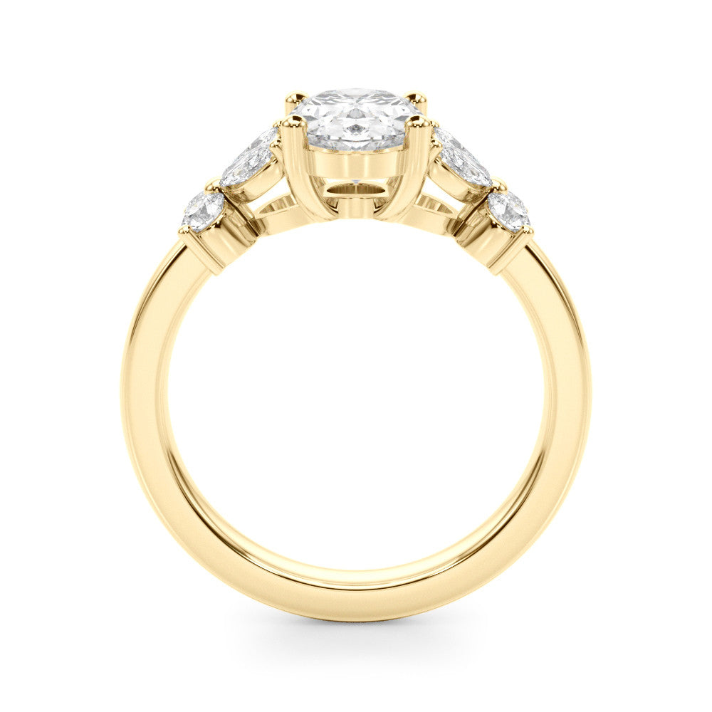 Yellow gold Emerald Diamond Floral Cluster Ring with Solitaire Band and Prong Setting 2