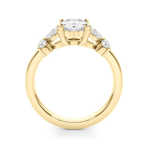 Yellow gold Emerald Diamond Floral Cluster Ring with Solitaire Band and Prong Setting 2