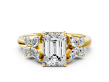 Yellow gold Emerald Diamond Floral Cluster Ring with Solitaire Band and Prong Setting_75
