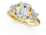 Yellow gold Emerald Diamond Floral Cluster Ring with Solitaire Band and Prong Setting_76